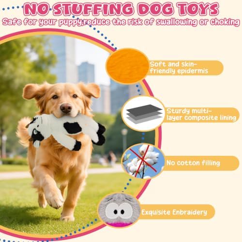 3Pack No Stuffing Dog Squeaky Toys, Plush with Crinkle for Medium Small Pet - Image 2