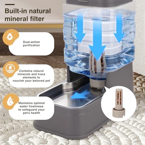 2 Pack Automatic Cat Feeder and Water Dispenser 1.3 Gallon Dog Gravity Food Feeder and Water with Ice Pack Stainless Steel Dry Food and Water Bowl for Small Medium Large Pets (Grey) - Image 5
