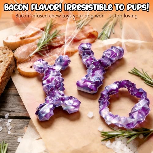 WOWBALA 3 Pack Dog Chew Toys for Aggressive Chewers,Indestructible Dog Toy for Medium Large Dogs, Chew Toys to Keep Dogs Busy,Super Chewer with Tough Nylon, Reduce Boredom & Anxiety（Bacon Flavored） - Image 3