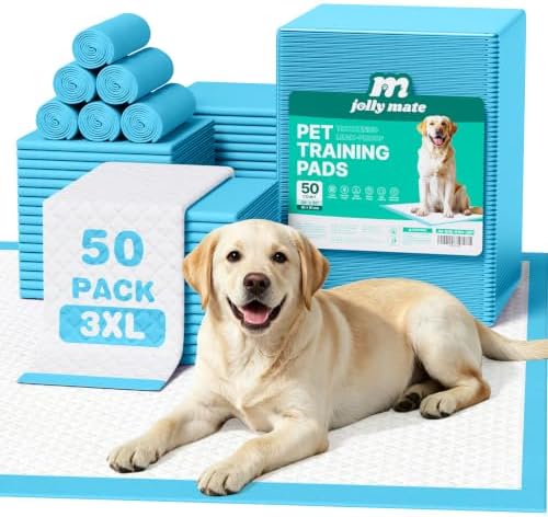JollyMate Dog Pee Pads Extra Large 36"x36", 50 Pack 3X-Large Super Absorbent Pet Training Pads with Adhesive Tabs, 6 Layers Thick Leak-Proof Potty Pads for Dogs and Puppies by JollyMate