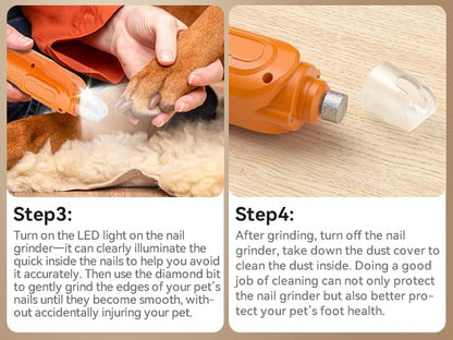 PAPIFEED 6 Speed Pet Nail Grinder with Dual LED Lights, Rechargeable Dog Nail Trimmer with Dust Proof Cover, Type-C Charging Powerful Torque Pet Nail Clipper for Small Medium Large Dogs Cats?Orange?