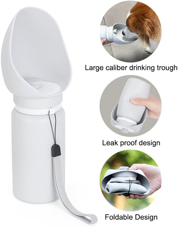 Dog Water Bottle, Collapsible Portable Water Bowl for Dog, 19oz Lightweight Food Grade Silicone Water Bottle for Dogs, Pet Cat Travel Bottle for Walking, Hiking, Outdoor Camping, Road Trips