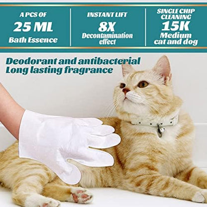Pet Rinse Free Grooming Gloves, 10Pcs Pet Wipes for Dogs & Cats Wash Free Gloves, Cleansing Grooming with Plant Extract No Rinse Thick Extra Puppy Wipes - Image 6