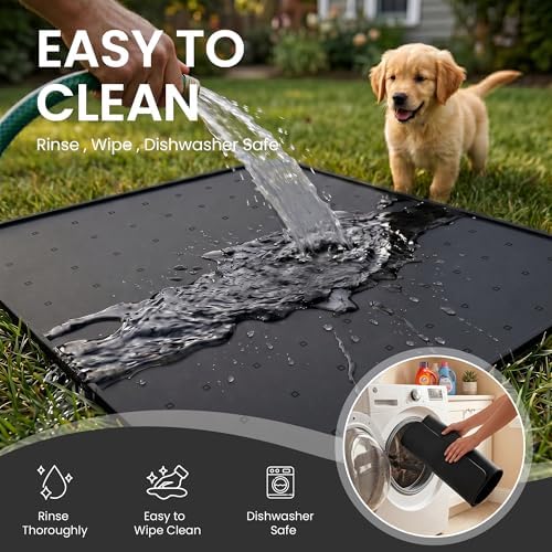 Silicone Pet Feeding Mat, 26x26 Inch Waterproof Dog Bowl Mat – Non-Slip, Machine Washable, Thin 0.23 Inch Edge for Messy Eaters, Protects Hardwood & Tile Floors, Black - Image 3
