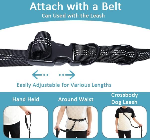 Hands Free Dog Leash, Heavy Duty Waist Leash with Zipper Pouch for Dog Walking, Jogging, Hiking, Adjustable Waist Belt with Pack Retractable Rope,Running Leashes for Medium & Large Dogs