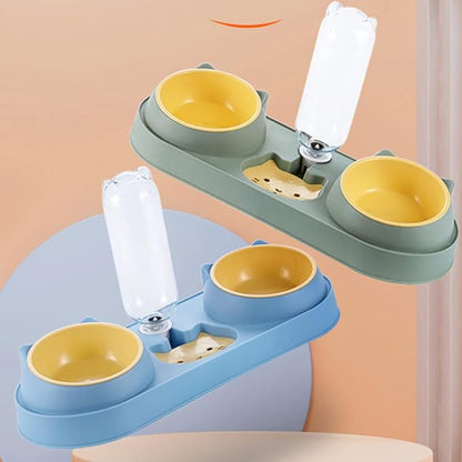 Mltao Pet Feeder, Sky Blue Automatic 3 in 1 Cat Feeder Bowl with Water Dispenser, Plastic Raised Cat Dishes, Wet and Dry Food Bowl Set for Small Dogs, Cats, Rabbits