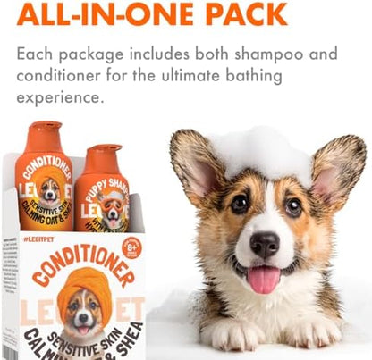 Puppy Shampoo and Conditioner Set Hypoallergenic, Tearless, pH Balanced Dog Shampoo for Puppies Oat Milk, Chamomile & Prebiotics Puppy Shampoo for Sensitive Skin Sulfate Free, Paraben Free 2×10 fl oz - Image 3