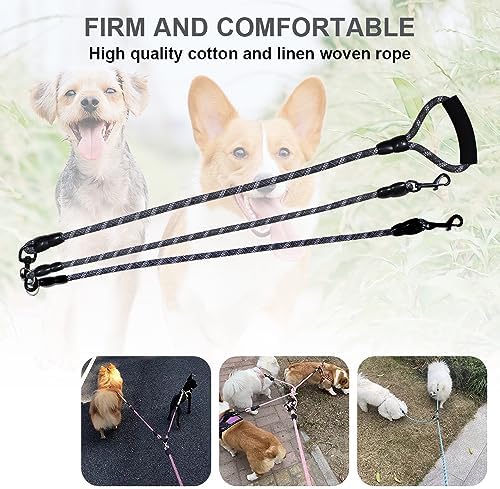 Dual Dog Leash, Reflective Heavy Duty Two Dog Leash for Small Medium Large Dogs, 2 Dog Leashes, 360° Swivel Tangle Free with Comfortable Handle, Support Add to Multiple Rope, Black - Image 7