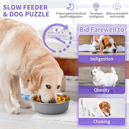 Slow Feeder Dog Bowls Insert, Animire Soft Silicone Slow Eating Dog Food Bowl for Small, Medium and Large Dogs, Compatible with Regular and Elevated Bowls - Image 2
