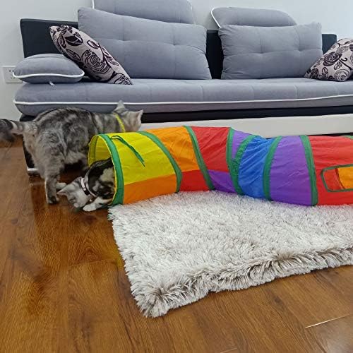 PetLike S Way Cat Tunnel Collapsible Pop-up Pet Tube Hideaway Play Toy with Ball (S-Way, Rainbow) - Image 2