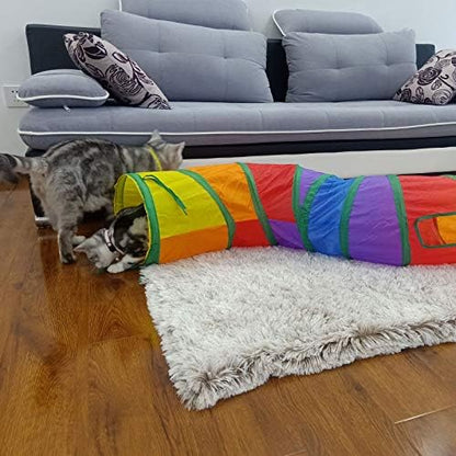 PetLike S Way Cat Tunnel Collapsible Pop-up Pet Tube Hideaway Play Toy with Ball (S-Way, Rainbow) - Image 2