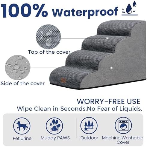 GoGoBunny Dog Stairs for High Bed, 19.7" H 4-Step Ramp Dog Steps, Grey - Image 6