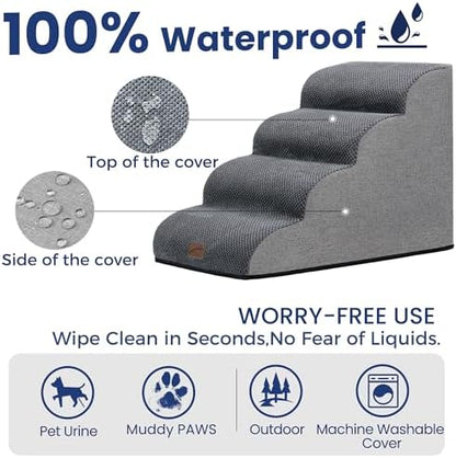 GoGoBunny Dog Stairs for High Bed, 19.7" H 4-Step Ramp Dog Steps, Grey - Image 6
