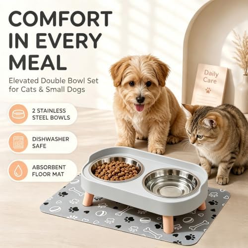 Elevated Dog Bowls with Mat, 2 Stainless Steel for Small Dogs Under 25 Lb - Image 2