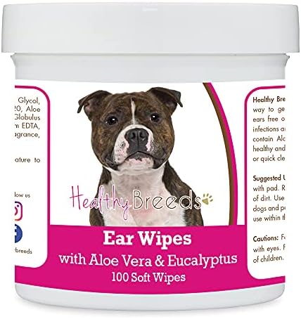 Healthy Breeds Staffordshire Bull Terrier Ear Cleaning Wipes with Aloe & Eucalyptus for Dogs 100 Count by HealthyBreeds