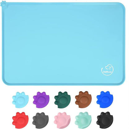 Silicone Waterproof Dog Cat Pet Feeding Mats, Non Slip, Easy Clean Pet Dog Cat Bowl Mats Placemat (18.5" x 11.5") Blue