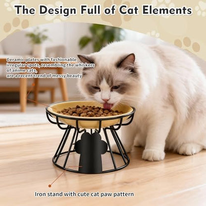 Shallow Cat Dishes with Metal Stand,Elevated Cat Bowl,Ceramic Cat Bowls,Raised Cat Food Bowls,Pet Feeder for Indoor Cats,Kitten and Small Dogs, Dishwasher Safe - Image 3
