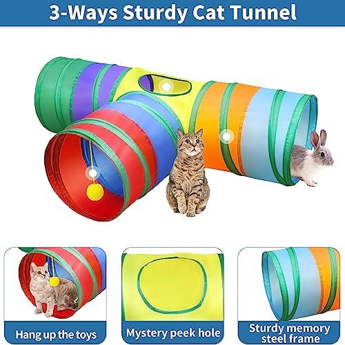 Malier Cat Toys Kitten Toys Set, Collapsible Cat Tunnels for Indoor Cats, Interactive Kitty Toys Cat Feather Toy Fluffy Mouse Crinkle Balls 3 Way Tube Tunnel Toys for Puppy Kitty Kitten - Image 5