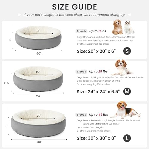 Love's cabin Round Donut Cat and Dog Cushion Bed, 20in Bed for Cats or Small Dogs, Anti-Slip & Water-Resistant Bottom, Super Soft Durable Fabric Pet Beds, Washable Luxury Cat & Dog Bed Gray - Image 3