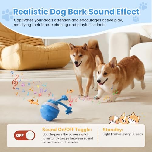 Dog Toys, Interactive Dog Toys, Automatic Interactive Dog Ball, 3 Modes Motion Activated Dog Balls for Medium Large Dogs, Type-C Rechargeable & Bite-Resistant (Blue01) - Image 6