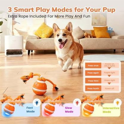 Dog Toys, Interactive Dog Toys, Automatic Interactive Dog Ball, 3 Modes Motion Activated Dog Balls for Medium Large Dogs, Type-C Rechargeable & Bite-Resistant (Orange01) - Image 4