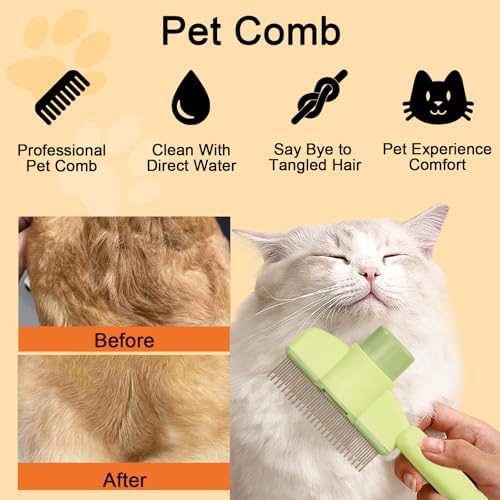 Cat Deshedding Comb, 2 Pcs Pet Hair Removal Tools for Cat/Dog with Two Layered Teeth, Portable Shedding & Grooming Supplies with Release Button for Long/Short Hair Indoor Cats, Kitten Brush - Image 3