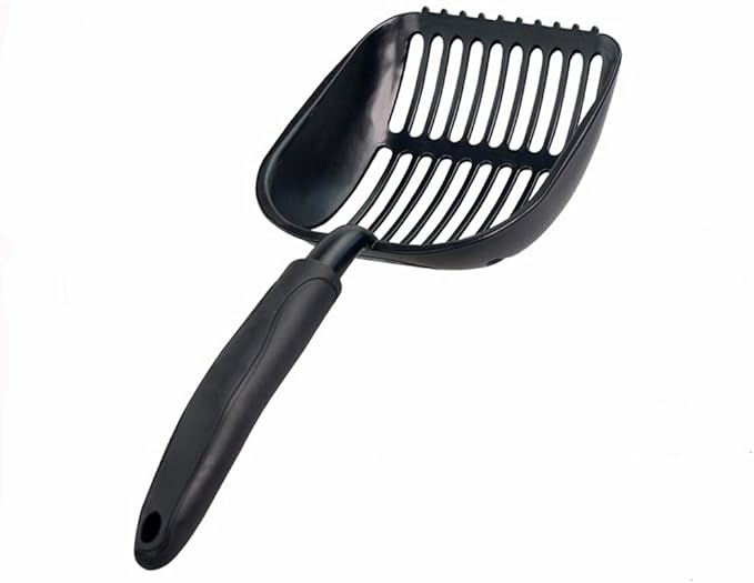 Cat Litter Scoops Latest Update Polishing Metal Cat Litter Scoop with Black, Solid Giant Aluminum Alloy Sifter Deep Shovel with TABS/Round Teeth Pet Kitty Litter Scooper