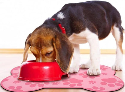 Dog Food Mats for Floors Waterproof, Pet Feeding Absorbent Water Bowl Mat Cat Placemats Pink Bone Shape 19 * 12 inch