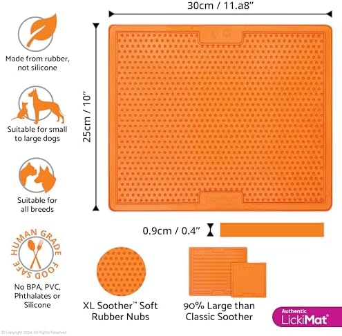 LickiMat X Large Breed Soother Dog Lick Mat, Dog Calmer, Slow Feeder, Anxiety Reliever Alternative to Puzzle Toys, Slow Feeding Bowls. Use Peanut Butter, Wet, Raw, Mixed Food, Healthy Treats - Orange - Image 2