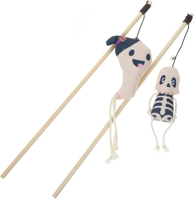 Halloween Cat Teaser Wands Plush Stick Toys for Interactive Kitten Play Indoor Exercise and Healthy Activity 15.8 Inch