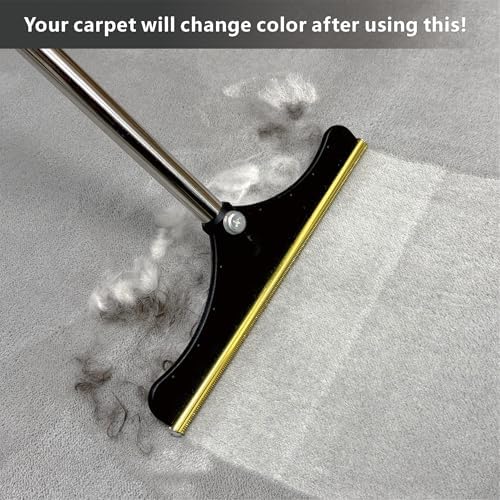 Premium Stainless Steel Pet Hair Removal Carpet Rake | Reusable Adjustable Pet Fur De-Shedding Tool for Carpets, Rugs, Upholstery & Auto Mats | Long Extendable Handle, Heavy-Duty Construction (Black) - Image 5
