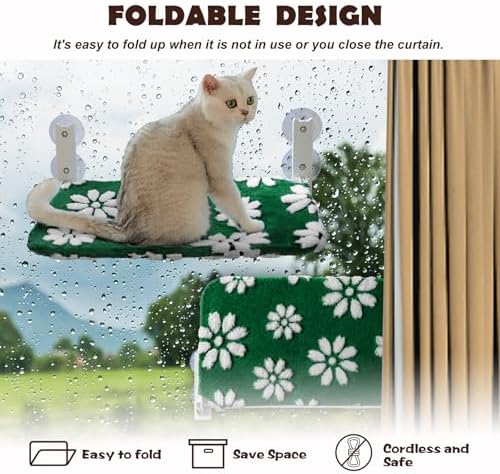 Cute Cat Window Perch, Foldable Cat Window Hammock, Green - Image 5