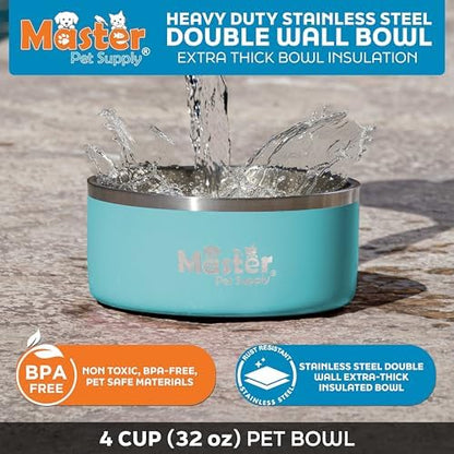 Master Pet Supply Stainless Steel Dog Bowls 32 oz Heavy Duty Aqua Sky - Image 3
