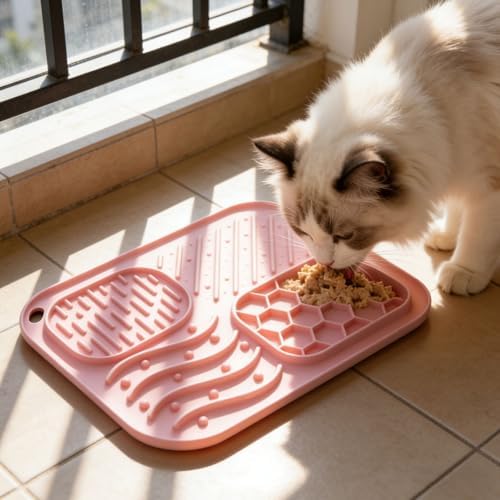 Lick Mat for Cat & Puppy, Premium Silicone Slow‑Feeder Bowl, BPA‑Free, Food‑Grade, Suction‑Cup Design for Dry & Wet Food – Anxiety & Boredom Relief, Dishwasher & Freezer Safe, Pink - Image 6