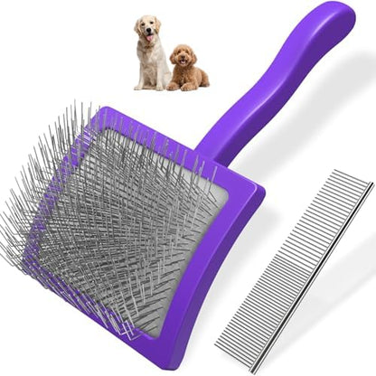 2PCS Slicker Brush for Dogs & Pet Comb,Professional Dog Grooming Brush (Goldendoodles,Poodles,Labradoodles) with Extra Long Pins to Effectively Remove Tangles, Knots and Mats (Purple, Large) by Unknown
