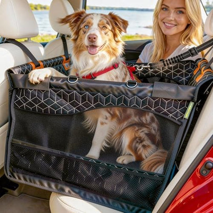 Dog Car Seat for Large Medium Dogs, Back Seat Extender for Pets with Hard Bottom, Waterproof Dog Seat Cover with 3 Mesh Windows, Removable Fleece Mat for Cars SUVs Trucks by RUROKTHAM