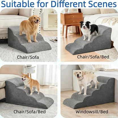 Simple Deluxe Dog Stairs for Small Dogs, 3-Step Curved Dog Step for Puppy, Older Cat, Medium Pet Ramp for Sofa, Couch or Chair, Indoor Non-Slip Pet Ladder with High Density Foam, Gray - Image 6