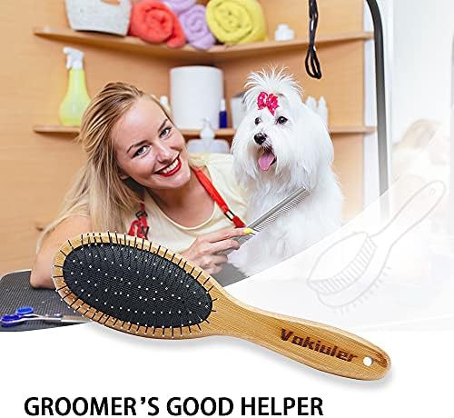 Dog Brush Cat Brush, Vokiuler Double Sided Bristle and Pin Pet Brush for Dog Grooming, Real Boar Bristle Shedding Brush with Bamboo Handle for Long Short Hair, 2 Pack Dog Comb, White - Image 6