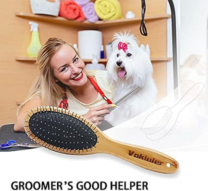 Dog Brush Cat Brush, Vokiuler Double Sided Bristle and Pin Pet Brush for Dog Grooming, Real Boar Bristle Shedding Brush with Bamboo Handle for Long Short Hair, 2 Pack Dog Comb, White - Image 6