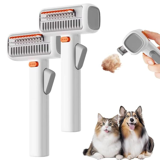 2-in-1 Pet Self-Detangling & Grooming Comb, 2026 New Deshedding Tool for Dogs & Cats, Undercoat Rake & Brush for Long or Short Hair, Removes Mats, Tangles & Loose Fur (White*2)