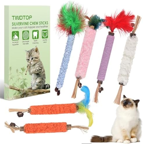 TINDTOP Cat Chew Toys, 6 Pack Silvervine Catnip Sticks for Kittens by TINDTOP