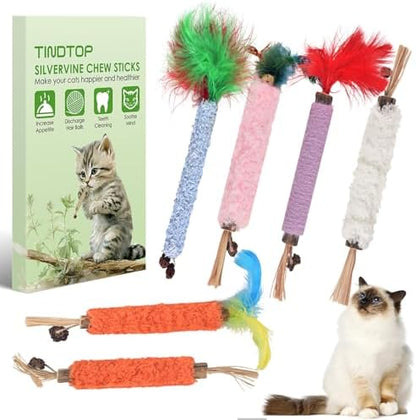 TINDTOP Cat Chew Toys, 6 Pack Silvervine Catnip Sticks for Kittens by TINDTOP