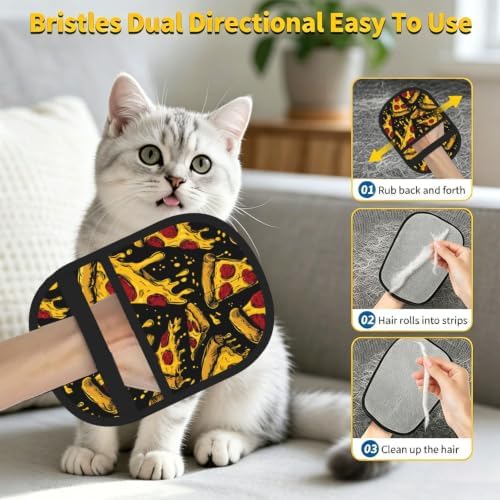 Pepperoni Pizza Slices Fast Food Black Pet Hair Removal Glove For Cats Dogs - Image 7