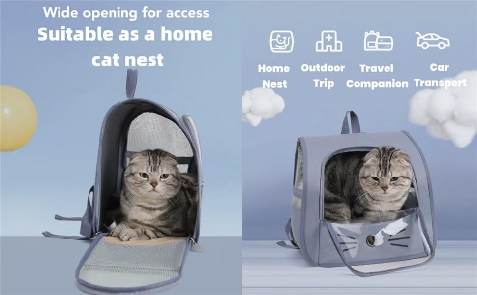 Pet Backpack Carrier, Traveler Breathable Transparent Carrier for Cats or Dogs, Large Space and Foldable Pet Carrier for Travel, Hiking, Shopping, and Vet, Cute, Suitable for Kids (Blue) - Image 5