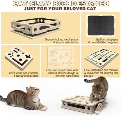 Cat Scratch Puzzle Enrichment Box, Large Solid Wood with Sandpaper Inside - Image 2