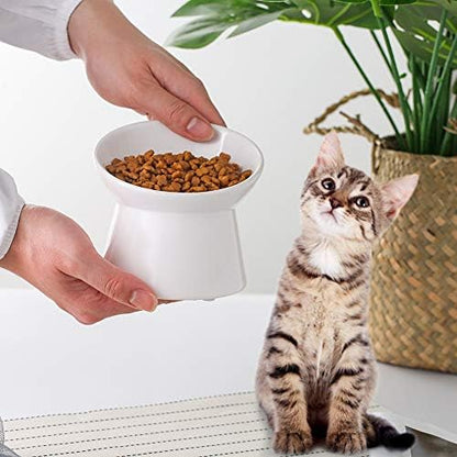 White Small Ceramic Raised Cat Bowls, Tilted Elevated Food or Water Bowls, Stress Free, Backflow Prevention, Dishwasher and Microwave Safe, Lead & Cadmium Free - Image 4