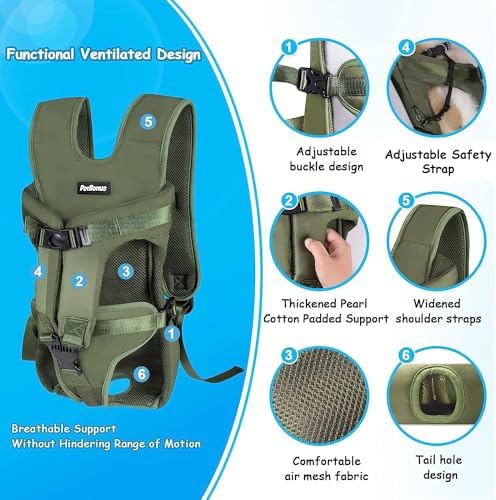 PetBonus Pet Front Dog Carrier Backpacks, Adjustable Pet Backpack, Legs Out Easy-fit Puppy Chest Carrier for Medium Small Dogs, Hands Free for Hiking, Cycling (Army Green, S) - Image 2