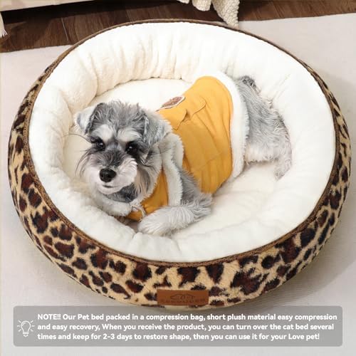 Zerbuger 23in Leopard Round Dog Bed Sofa for Dogs Cats, Machine Washable - Image 4