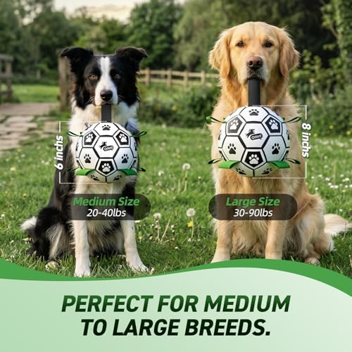 QDAN 2 PCS Dog Toys Soccer Ball Set with Straps, Interactive Dog Toys for Tug of War, Puppy Birthday Gifts, Dog Water Toy, Durable Dog Balls for Medium & Large Dogs（6 & 8 Inch） - Image 6
