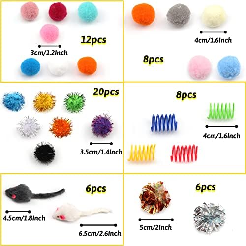 60 Pack Cat Toys - Assorted Kitten, Mouse, Crinkle & Pom Pom Balls - Image 2